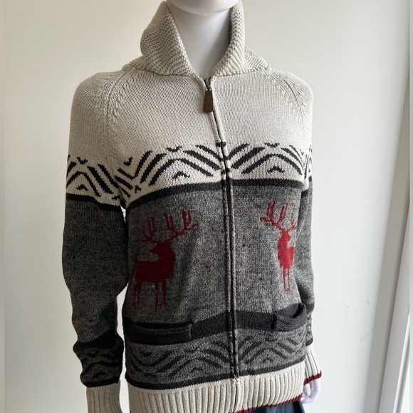 WIND RIVER | Cozy and Warm Deer Pattern Vintage Zip Up Sweater - Picture 1 of 7